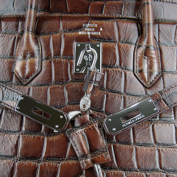 Replica Hermes Birkin 40CM Crocodile Veins Leather Bag Dark Coffee 6099 Online - Click Image to Close